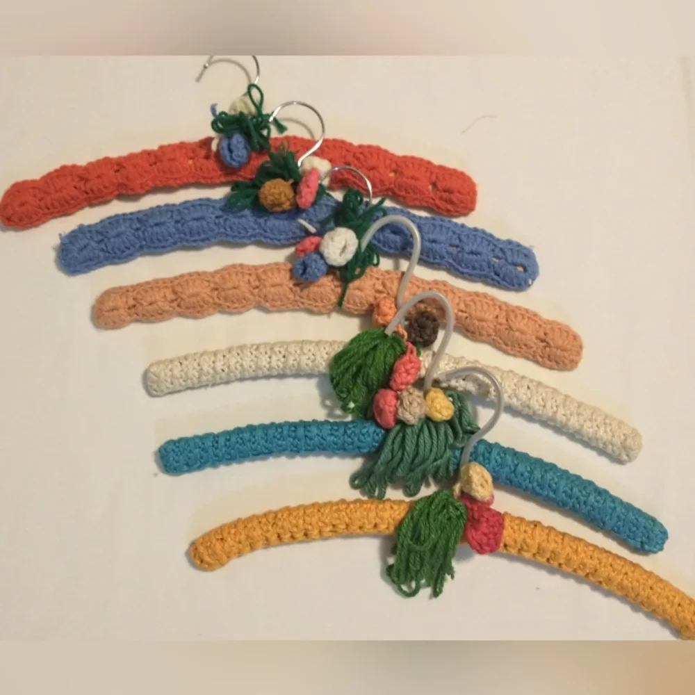 Vintage Wooden Hangers - Crocheted Covers - Group of 6 Colors